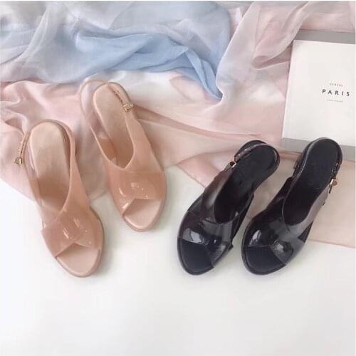 Melissa Clear Heels Slippers Women Summer Sandals Fashion Transparent Coarse-Heeled Jelly Shoes High Heels Candy Shoe SM055