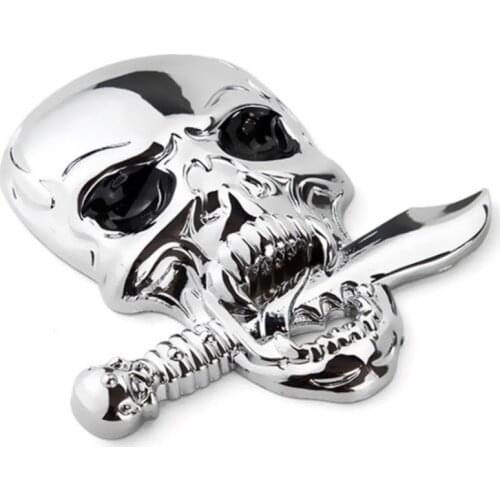 3D Metal Skull Knife Sticker Color Skeleton Crossbones Sword Motorcycle Truck Emblem Badge Car Styling Accessories
