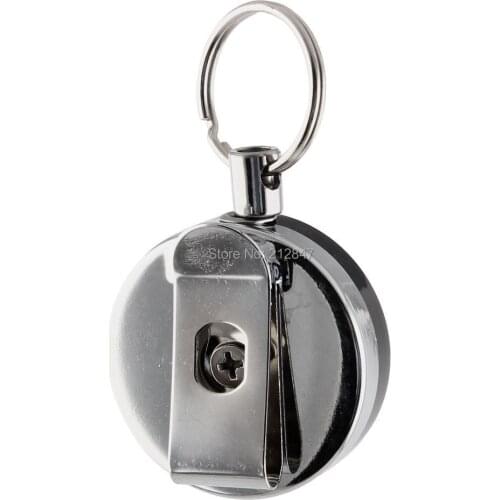 Metal Retractable Waist Clip Fishing Line Cutter Hanger Key Ring Silver Tone