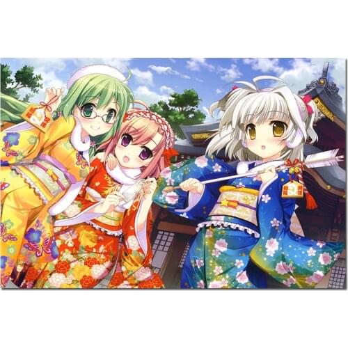 Kawaii Japanese Kimono Girls Anime Picture Cartoon Posters and Prints Canvas Paintings Wall Art for Home Room Decor