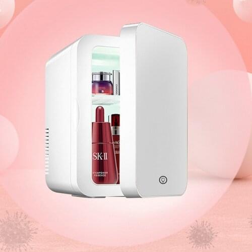 8L Mini Makeup Fridge Led Light Cooler Warmer Freezer Portable Cosmetic Refrigerator Compact Glass Panel Home Car Use