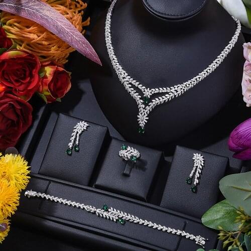 Missvikki Fashion 4PCS Luxury African Necklace Bangle Earrings Ring Set For Women Wedding Dubai Bridal Jewelry Set Indian 2021