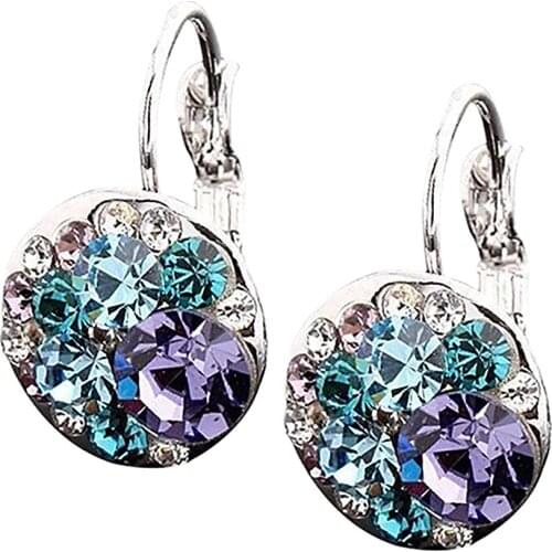 Fashion Korean Style Colorful Womens Cubic Zirconia Full Crystal Leverback Silver Alloy Earrings joyas de oro real Xmas Gifts