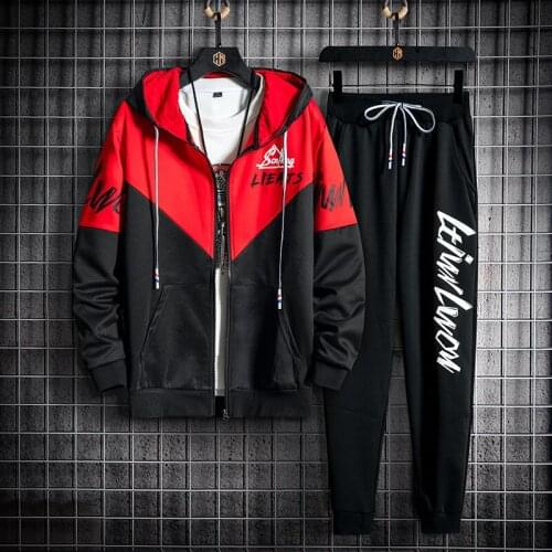 2021 New Men Fashion Sports Set Jacket+Pants Two Piece Set Autumn Mens Tracksuit Hip-hop Streetwear Trendy Mens Outfits Set