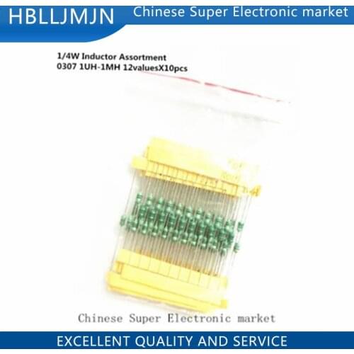 12values Color Ring Inductor Assortment 0307 1/4W 0.25W Inductors 1UH 100UH 33 220UH 330UH 470UH 1MH Inductors Assorted Set Kit