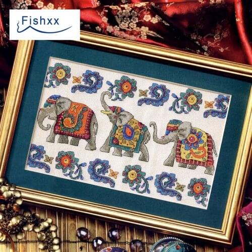 Fishxx Cross Stitch Kit European magazine series Crazy101-3 group elephant elephant classic pattern elegant pattern