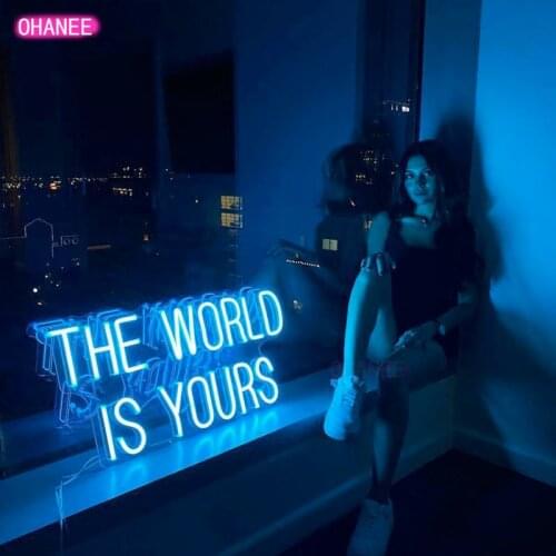 OHANEE The World is Yours LED Neon Sign Custom Made Bedroom Wall Lights Party Wedding Decor Shop Room Logo Name Personalized