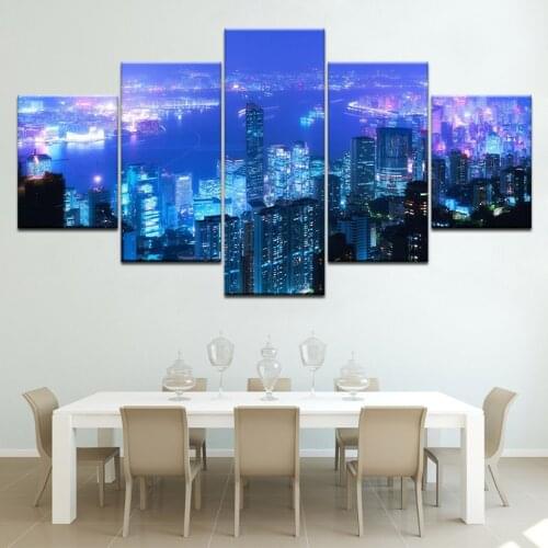 Night view city scenery landscape 5 Panels HD Print Wall Art modern Modular Poster art Canvas painting for Living Room Decor