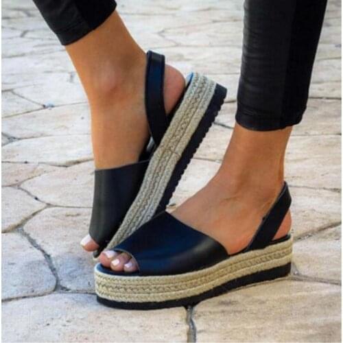 New Large size Sandals Womens Shoes Ladies Summer Sandals Woven Shoes Thick-Bottom Sandalias Wedge Heels Roman Fashion Shoes