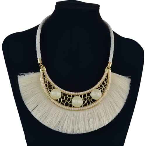 New Fashion Jewelry 4 Colors Bohemia Leather Chain Thread Charms Tassels Crystal Beaded Choker Necklace Women Accessory