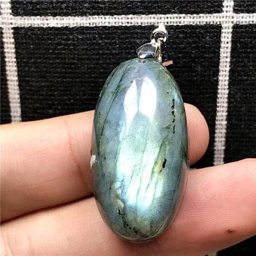 Necklace Pendant Natural Blue Light Labradorite Jewelry For Woman Lady Man Crystal Silver 32x17x13mm Moonstone Beads Stone AAAAA