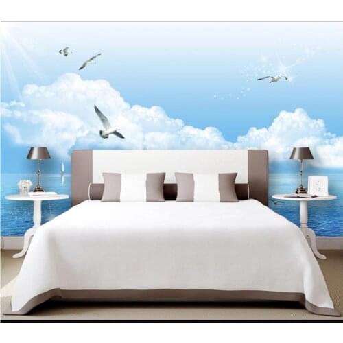 Custom photo wallpaper for walls 3 d murals New mediterranean sea, blue sea, white clouds, seagull, seascape, background wall