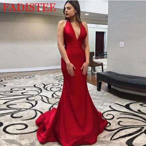 Simple Satin Sexy Deep V-neck Mermaid Prom Dresses Evening Party Gowns Robes De Soirée Платья для выпускного Sweep Train