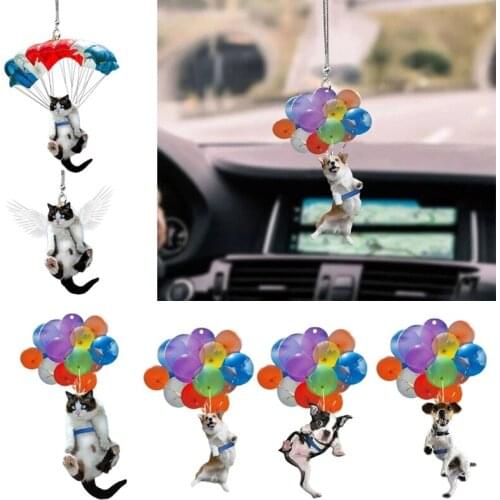 Drop Shipping Cute Cats Dogs Car Hanging Ornament with Colorful Balloon Interior Auto Pendant
