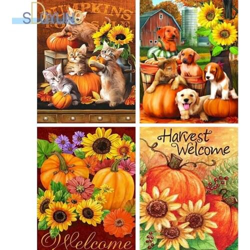 SDOYUNO DIY Painting by Number 60X75cm Halloween Dog Oil Picture By Numbers pumpkin and Animals Frameless Digital Painting