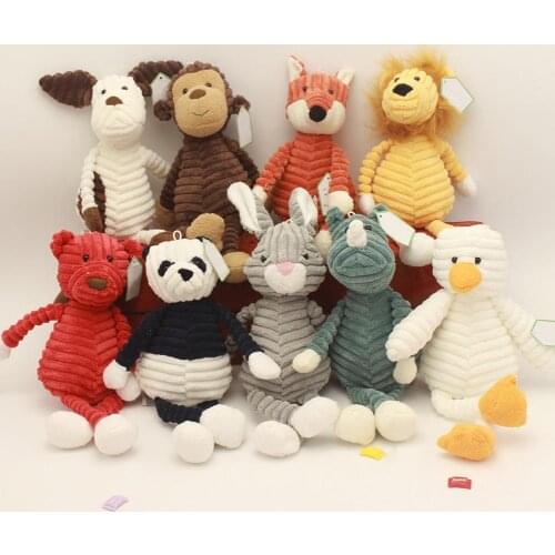 Cute Animal Plush Toy Soft Stripe Baby Elephant Lion Fox Rabbit Pig Panda Duck Monkey Soft Stuffed Toys For Baby Kid Girls Gifts