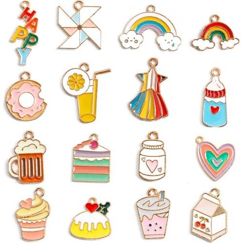 Mixed Color Enamel Charms Windmill Balloon Rainbow Cake Black Pink Blue Red Random for Bracelet Earrings Jewelry DIY Accessory