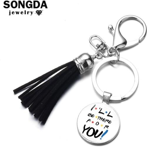 SONGDA 25th Anniversary Series Friends TV Show Tassel Keychain I'll Be There For You Theme Cartoon Pattern Glass Dome Key Chain