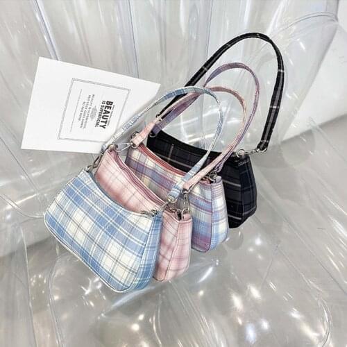 Plaid Print Underarm Bags Fashion Cloth Ladies Handbags 2021 Women Shoulder Bags Ladies Daily Clutch Casual Totes Pouch Nylon