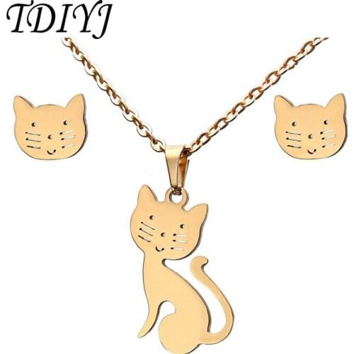 TDIYJ High Quality Cat Pendant Necklace Earring Set for Party Wedding Jewelry Set