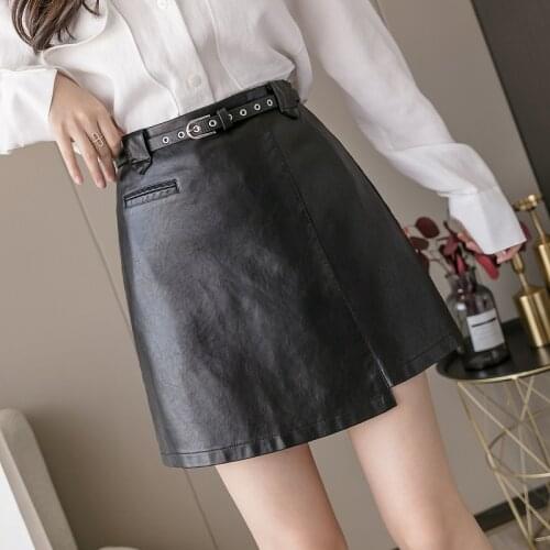 Pu Leather Mini Korean Fashion High-Waisted Vintage Spring Autumn Summer WomenS Clothing Skirts Vetement Femme 2021