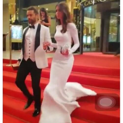 SoAyle Mermaid 2019 Evening Dresses Long Sleeves Crystals Prom Dresses for Women