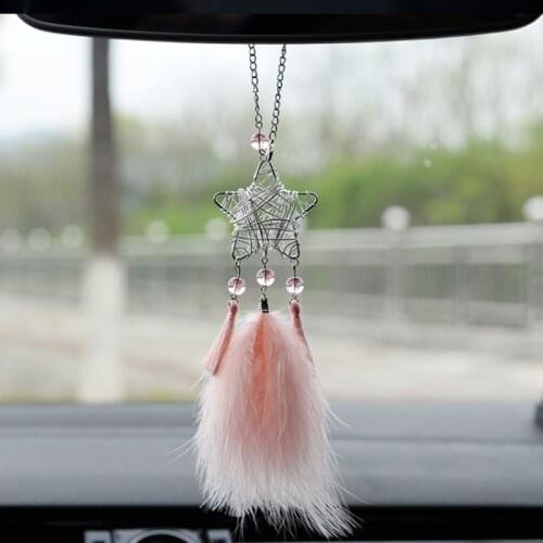 1PCS feather stars auto pendants Handmade creative gift Feather car pendant Home bedroom decoration car accessories for girls