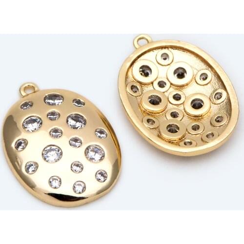 4pcs CZ Paved Gold Oval Charms, Earring Findings, Jewelry Making, Diy Material, Jewelry Supplies (GB-2196)