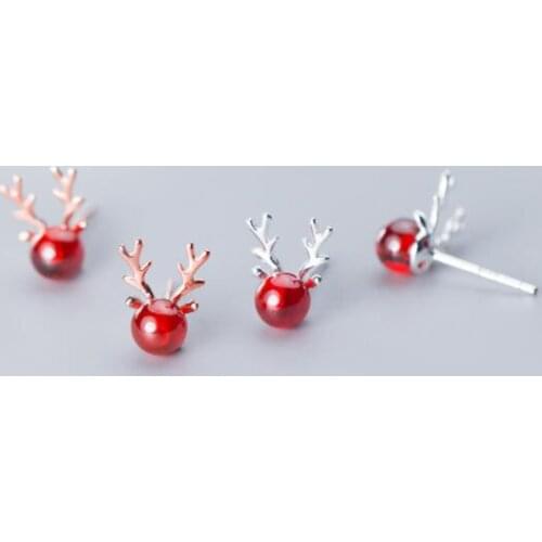 5mm*10mm Cute Real. 925 Sterling Silver Red Garnet deer Horn Ear Stud Earrings Ear-Bone Jewelry C-G4216