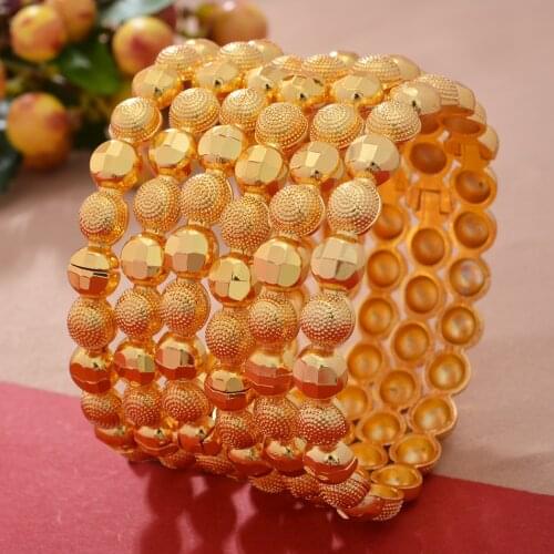 6pcs/Lot Gold Bangles Women Girls Dubai Gold Color Bangles Jewelry Arab Middle Eastern African Fashion Metal Bangle