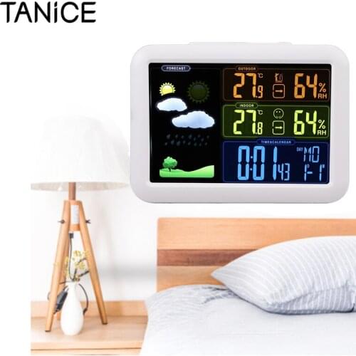 TANiCE Wireless Weather Station Alarm Clock LCD Screen Digital Thermometer 3 Channels Monitor Clock Temperature Humidity Sensor