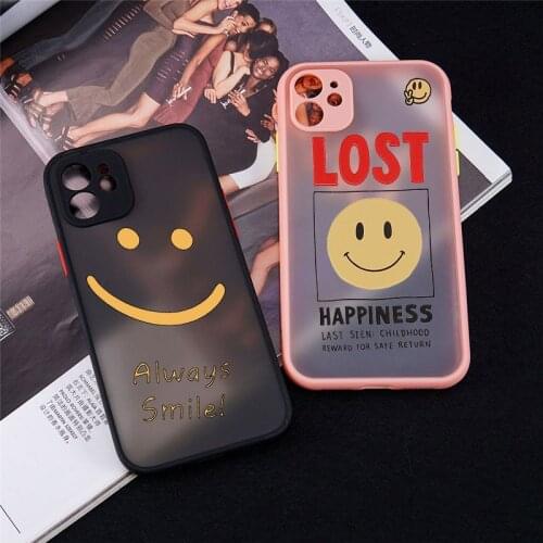 Funny Cartoon Smile Face Phone Case for IPhone 12 11 Pro XS MAX Mini 8 7 6 6S Plus X XR XS SE 2020 Shell Matte Hard Funda Cover
