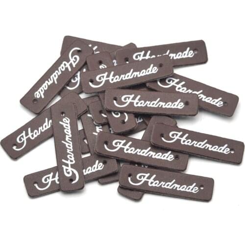 KALASO Wholesale 30pcs Coffee Handmade Labels Clothes Garment PU Leather Labels Hand Made Tags Jeans Bags Shoes Sewing Supplies