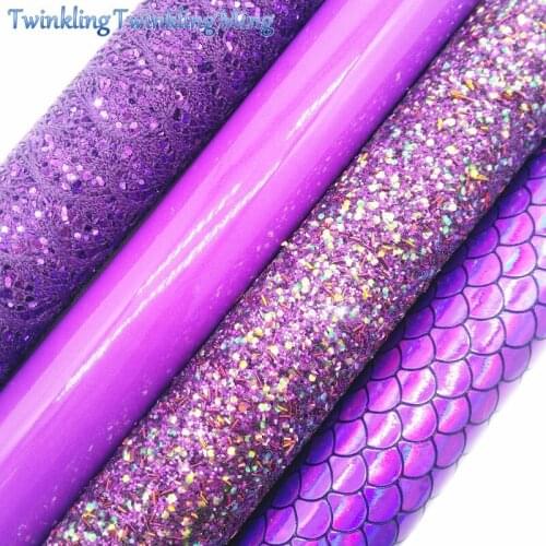 Purple Glitter Fabric,Chunky Glitter Leather Fabric, Iridescent Mermaid Faux Leather Fabric For Bows 8"x11" Twinkling Ming XM086