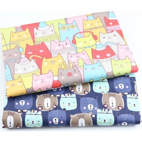 Cat Printed Cotton Fabric Meters For Baby Boy Crib Infant Toddler Kids Children Bed Sheet Cushions Tent Sewing Cloth