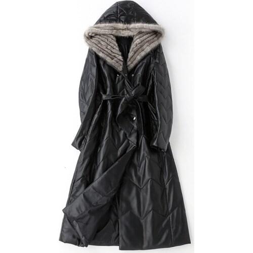 Genuine Leather Jacket Real Mink Fur Collar Sheepskin Coat Women Winter Warm Down Coat Womens Hooded Jackets HQ18-CJX0095B YY360