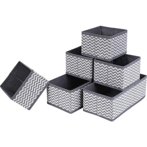Set of 6 Fabric Boxes Shelf Box Folding Box Fabric Foldable for Drawers and Shelves Grey White