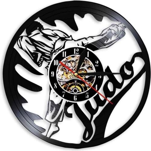 Judo Martial Vinyl Record Wall Clock Judo Gym Sign Decorative Hanging Watch Jiu-Jitsu Japanese Fighting Martial Judoka Decor