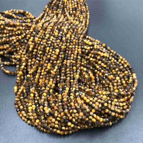 Natural 3mm Yellow Tiger eye mineral gem stone beads Micro Faceted round beads tiny stone beads jewelry making finding handmade
