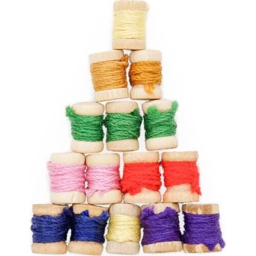Odoria 1:12 Miniature 15Pcs Wooden Spools Thread Multicolored Sewing Tools Kit Dollhouse Accessories for Sewing Room Decor Toys