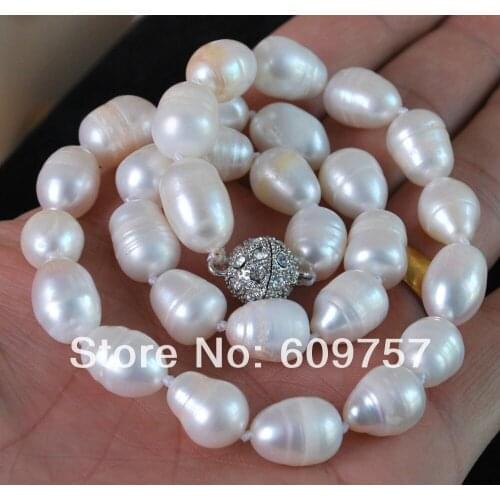 Real natural Freshwater jewelry Big 12-13MM Genuine white cultured BAROQUE pearl necklace Magnet Clasp 18"