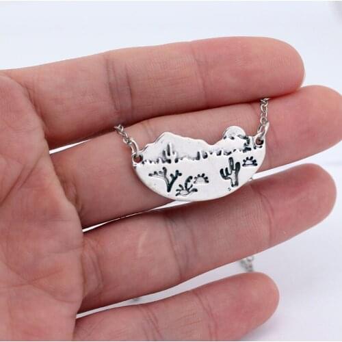 Desert sun cactus landscape pendant necklace gift