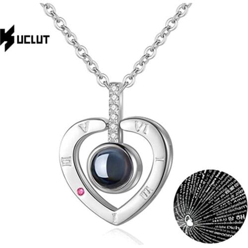 Rose Gold 100 Languages I Love You Projection Pendant Necklace for women Jewelry Love Memory Wedding Necklace Valentines Day
