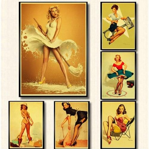 World War II Sexy pin up Girl retro poster kraft paper printed painting sexy lady art poster wall sticker