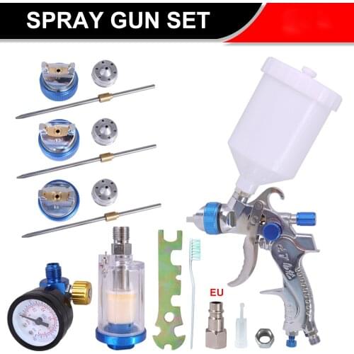 Professional HVLP Spay Gun 1.4/1.7/2.0mm Nozzle Gravity Airbrush +Pressure Regulator + Water And Oil Separator Set