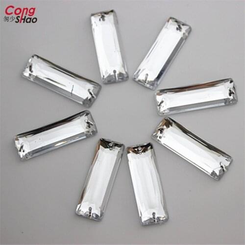 Cong Shao 7*18/7*21/10*30mm Clear Acrylic Rectangle Rhinestone Flatback stones and crystals sewing 2 Hole Wedding Dress CS392