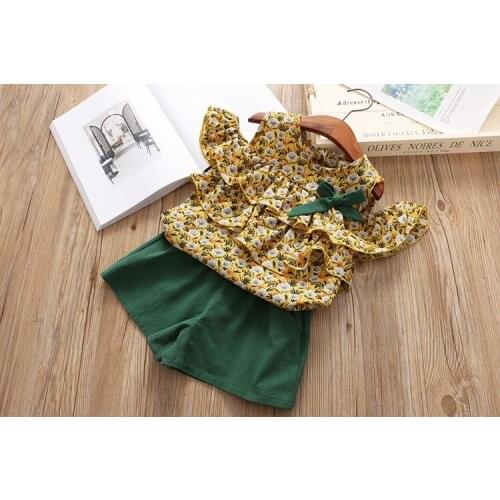 Sumer Baby girl clothing girl floral shirt sleeve-off top +short 2 pcs for 1~7 Y baby 5 p/l