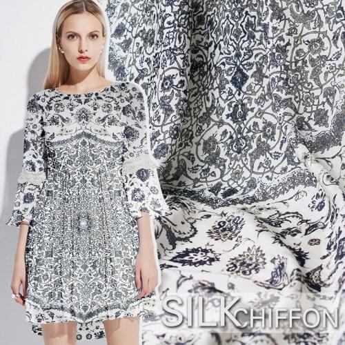 Redraspberry 10momme 112cm breadth umbrella patterning printed 100%silk chiffon light thin summer long dress fabric FreeShipping