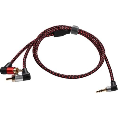 Top Deals 90 Degree 3.5mm Male to 2 RCA Male Cable Right Angle Stereo AUX Y Splitter Cord Microphone Jack Plug for Laptop 1M