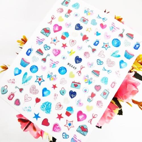 Love Heart Stars Rose Flower 3D Stickers Sliders for Nails Self Adhesive Nail Art Decoraciones Foil Design Manicure Accesorios